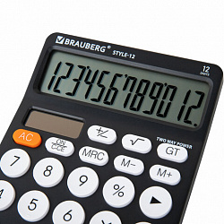 Калькулятор настольный BRAUBERG STYLE-12-BK (157х106 мм), 12 разрядов, двойное питание, ЧЕРНЫЙ, 272965
