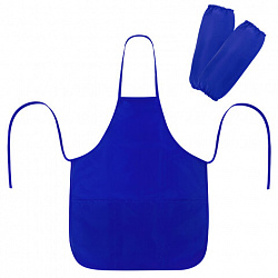 Фартук с нарукавниками для уроков труда ПИФАГОР, 3 кармана, уменьшенный размер, 39х49 см, синий, 273750