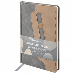 Блокнот А5 148x218 мм BRAUBERG "Assistant", под кожу, 80 листов, держатель, клетка, серый, 118632