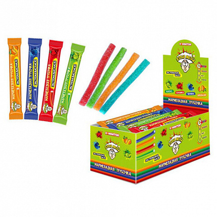 Мармеладная трубочка ВЗРЫВ МОЗГА в кислой обсыпке с кислой пудрой внутри, 15 г, КОНФИТОЙ, КТ95109