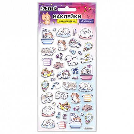 Наклейки объемные зефирные и гелевые 17,5х9,5 см, ассорти 12 видов, FUNSTER (ФАНСТЕР), 666677