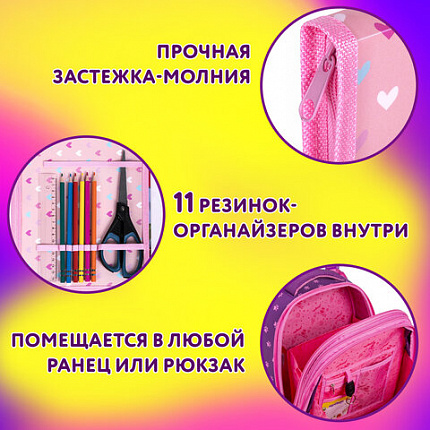 Папка для труда на молнии ЮНЛАНДИЯ А4, 1 отделение, откидная планка, органайзер, "Fluffy cat", 270982