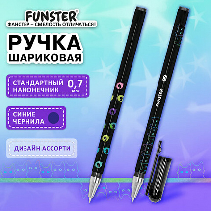 Ручка шариковая с принтом FUNSTER STICK "BLACK CAT", СИНЯЯ, SOFT TOUCH покрытие, узел 0,7 мм, линия 0,35 мм, 144391