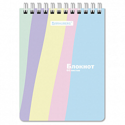 Блокнот МАЛЫЙ ФОРМАТ А6 108х145 мм, 60 л., гребень, картон, клетка, кросс-серия "PASTEL", BRAUBERG, 117033