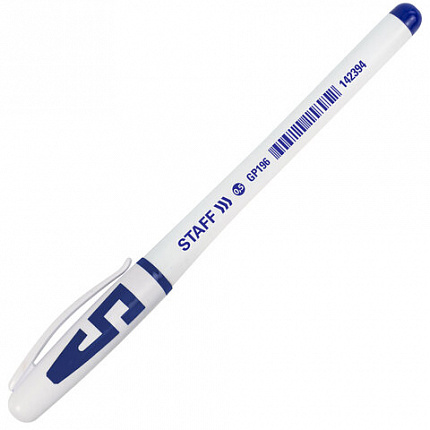 Ручка гелевая с грипом STAFF "Manager" GP-197, СИНЯЯ, корпус белый, игольчатый узел 0,5 мм, линия письма 0,35 мм, 142394