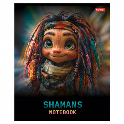 Тетрадь А5 48 л., HATBER скоба, клетка, глянцевая ламинация, "Шаманы" (микс в спайке), 088374, 48Т5лВ1