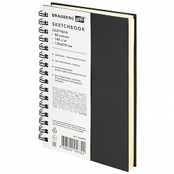 Скетчбук, слоновая кость 140 г/м2 130х210 мм, 80 л., КОЖЗАМ, гребень, BRAUBERG ART CLASSIC, черный, 116475