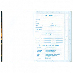 Дневник для музыкальной школы 140х210 мм, 48 л., твердый, BRAUBERG, выборочный лак, справочный материал, "Симфония", 103601