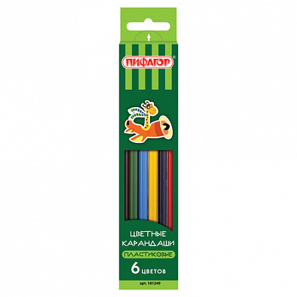 Карандаши цветные ПИФАГОР "ЖИРАФ", 6 цветов, пластиковые, классические заточенные, 181249