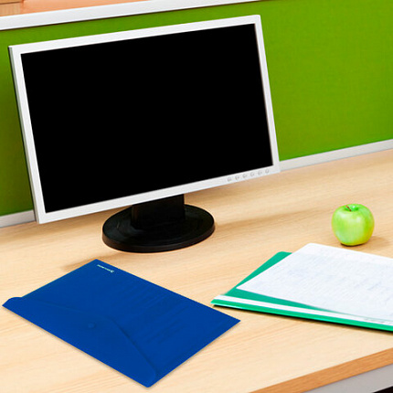 Папка-конверт с кнопкой BRAUBERG "SUPER", А4, матовая непрозрачная синяя, ПРОЧНАЯ 0,2 мм, 272875