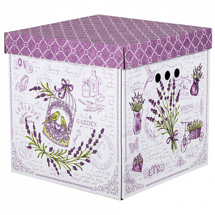Короб для хранения из плотного микрогофрокартона 315х315х315 мм, КОМПЛЕКТ 3 шт., BRAUBERG HOME "Лаванда", 271817