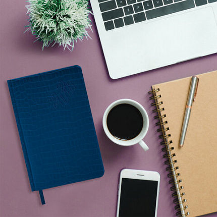 Ежедневник датированный 2026, А5, 138x213 мм, BRAUBERG "Comodo", под кожу, синий, 117050