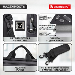 Сумка портфель BRAUBERG PROTECT с отделением для ноутбука 15,6", 2 отделения, черная, 30х40х7 см, 270831