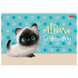 Альбом для рисования, А4, 32 л., скоба, обложка картон, ламинация, HATBER, 205х290 мм, "Кошарики", 074721, 32А4лВ