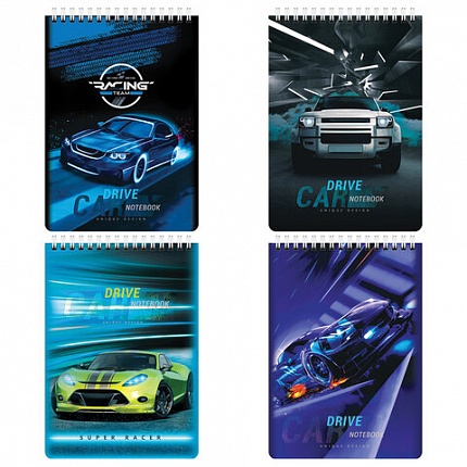 Блокнот А5 (146х206 мм), 60 л., гребень, картон, клетка, BRAUBERG KIDS, "Racing", 114363