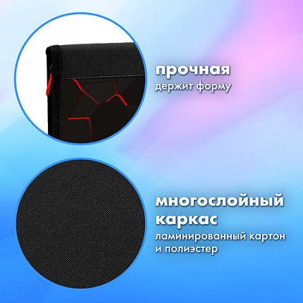 Папка для труда на молнии BRAUBERG А4 с ручкой, 1 отделение, органайзер, "Black football", 270992