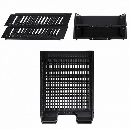 Лотки горизонтальные для бумаг, НАБОР 2 шт. (358х272х177,5 мм), сетчатые, черные, BRAUBERG-MAXI, 231360