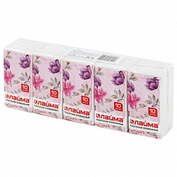 Платочки бумажные носовые LAIMA/ЛАЙМА 3-х слойные, СПАЙКА 10 пачек по 10 шт., 20х20 см, 126910