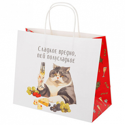 Пакет подарочный (1 штука), новогодний, 28х14х24 см "Котики", крафт, ассорти, ЗОЛОТАЯ СКАЗКА, 592433