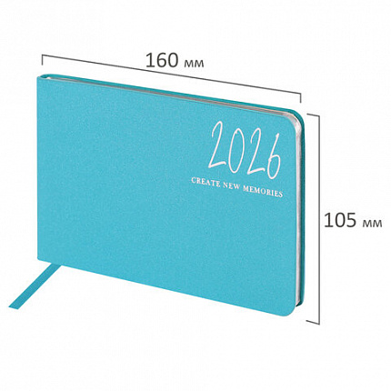 Еженедельник датированный 2026 МАЛЫЙ ФОРМАТ 105х160 мм, А6, BRAUBERG "Blaze", фольга, голубой, 117214
