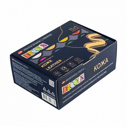 Краски акриловые по коже "Декола", 11 цветов + акриловый лак по 20 мл, в банках, Невская Палитра, 261412142