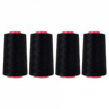 Нитки швейные 40/2 5000 ярд. (4572 м), Набор 4 черных, DEVELIA (ДЕВЕЛИА), 665428
