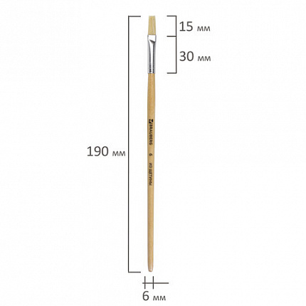 Кисть BRAUBERG, щетина, плоская, № 6, 200201