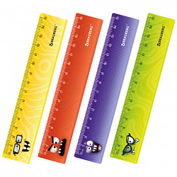 Линейка пластиковая 15 см BRAUBERG "МОНСТРИКИ", тонированная, ассорти, 210866