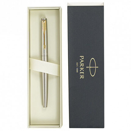 Ручка перьевая PARKER "Jotter Core Stainless Steel GT", ежедневник А5 черный, пакет, 880902