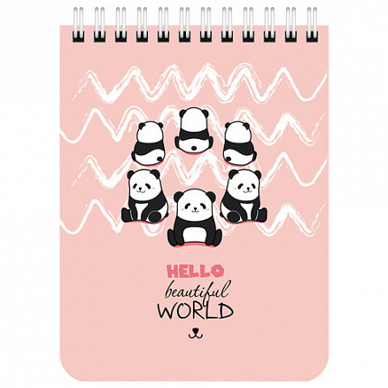 Блокнот МАЛЫЙ ФОРМАТ А6 108х145 мм, 40 л., гребень, картон, клетка, BRAUBERG KIDS, "Панды", 114393