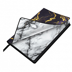 Ежедневник датированный 2026 А5 138x213 мм, BRAUBERG "Vista", под кожу, гибкий, "Black marble", 117445