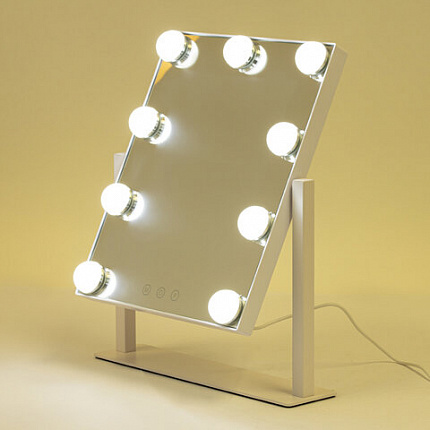Зеркало для макияжа гримерное с подсветкой, 9 LED-ламп, 3 режима свечения, размер 25х30 см, работа от сети 220 V, цвет белый, BRABIX, 609335