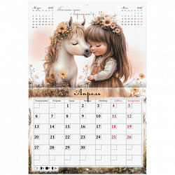 Календарь-планер настенный перекидной на 2026 г., BRAUBERG, 12 листов, 29,5х21,3 см, "Sweet pony", 116948