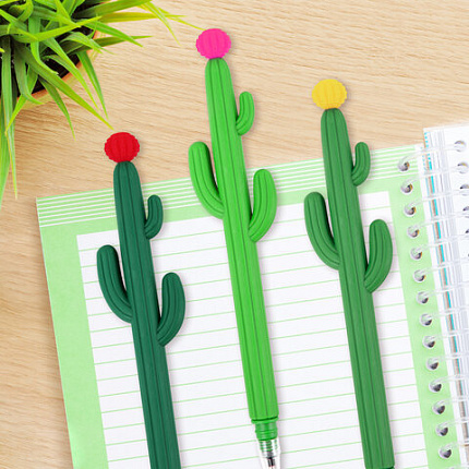 Ручка фигурная шариковая ЮНЛАНДИЯ "Кактус", мягкий силиконовый корпус, ассорти, СИНЯЯ, пишущий узел 0,7 мм, 143774