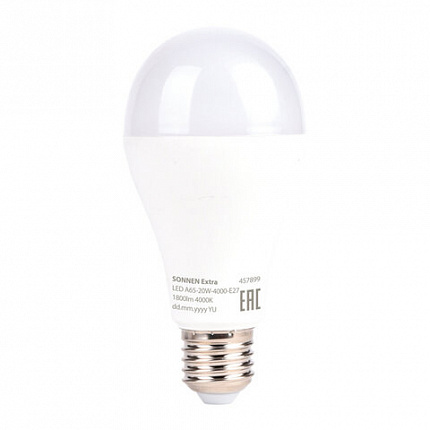 Лампа светодиодная SONNEN EXTRA, 20 (150) Вт, Е27, груша, нейтральный белый, 30000 ч, LED A65-20W-4000-Е27, 457899