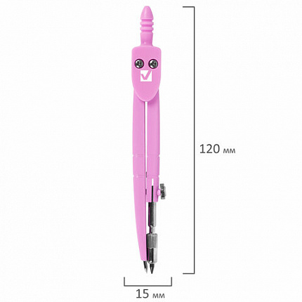 Циркуль BRAUBERG GEOMETRY, 120 мм, пастельно-розовый цвет, защитный колпачок, пластиковый пенал, 210700