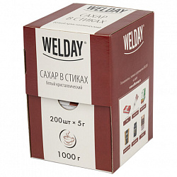 Сахар порционный OFFICE-BOX WELDAY (ВЭЛДЭЙ) в стиках по 5 г, 200 штук, 1 кг, 624095