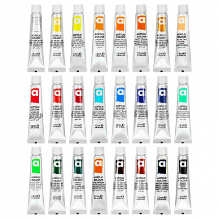 Краски акриловые художественные 24 цвета в тубах по 12 мл, BRAUBERG HOBBY, 192404