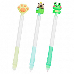 Ручка стираемая с топпером гелевая FUNSTER (ФАНСТЕР) "CUTE ANIMALS", СИНЯЯ, ассорти, пишущий узел 0,5 мм, 144516