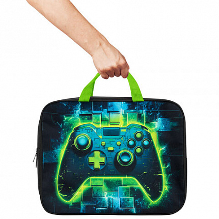 Папка на молнии с ручками BRAUBERG А4, 1 отделение, полиэстер, 80 мм, "Neon gamepad", 274510