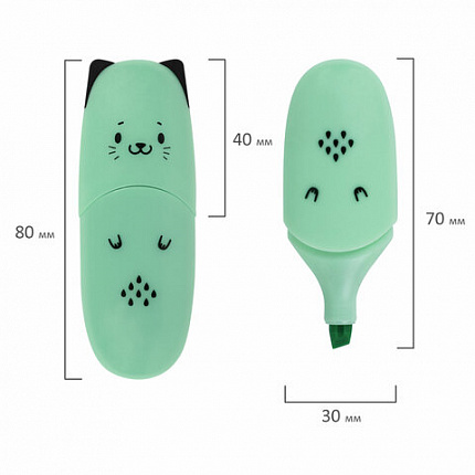 Набор текстовыделителей мини 6 ЦВЕТОВ BRAUBERG KIDS "CUTE CATS PASTEL", линия 1-5 мм, 152436