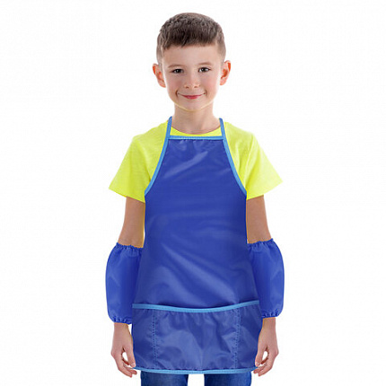 Фартук с нарукавниками для уроков труда ПИФАГОР, 3 кармана, стандартный размер, 44x55 см, синий, 273754