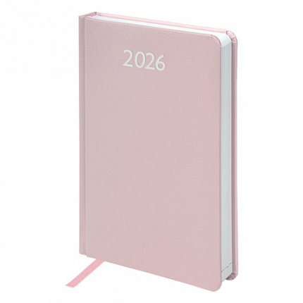 Ежедневник датированный 2026, А5, 138x213 мм, BRAUBERG "Profile", балакрон, светло-розовый, 117075