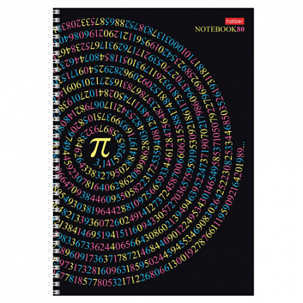 Тетрадь А4 80 л., HATBER, гребень, клетка, обложка картон, "Число Пи" (микс в спайке), 077327, 80Т4В1гр