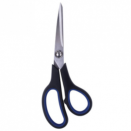 Ножницы BRAUBERG "Soft Grip", 190 мм, черно-синие, резиновые вставки, 3-х сторонняя заточка, 230762