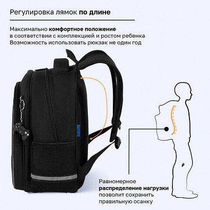 Рюкзак BRAUBERG PROFI, 2 отделения, с брелком, "Черный мяч", объемный дизайн, 36х27х19 см, 274416