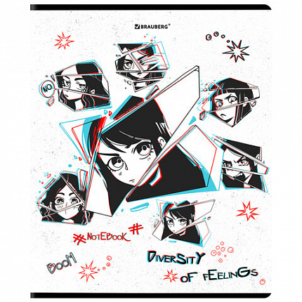 Тетрадь А5, 48 л., BRAUBERG, скоба, клетка, глянцевый лак, "Аниме" (микс в спайке), 404347