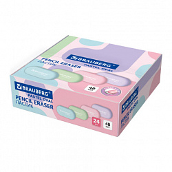 Ластик BRAUBERG "PASTEL OVAL", 50х23х10 мм, цвета ассорти, овальный, 274023