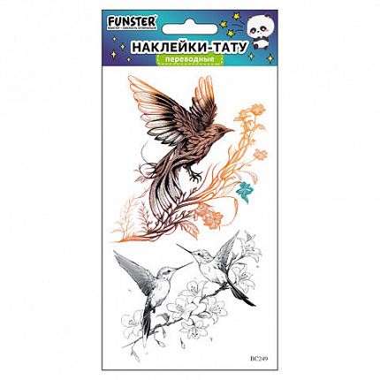 Наклейки-тату переводные "Цветные", 20,5х10 см, ассорти 12 видов, FUNSTER (ФАНСТЕР), 666105