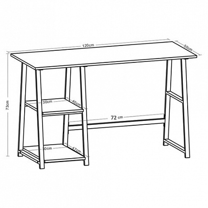 Стол на металлокаркасе BRABIX "LOFT CD-006", 1200х500х730 мм, 2 полки, цвет морёный дуб, 641224